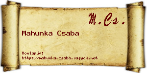 Mahunka Csaba névjegykártya